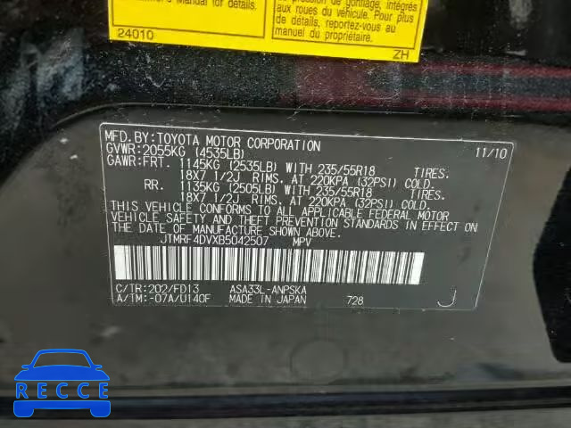 2011 TOYOTA RAV4 SPORT JTMRF4DVXB5042507 Bild 9