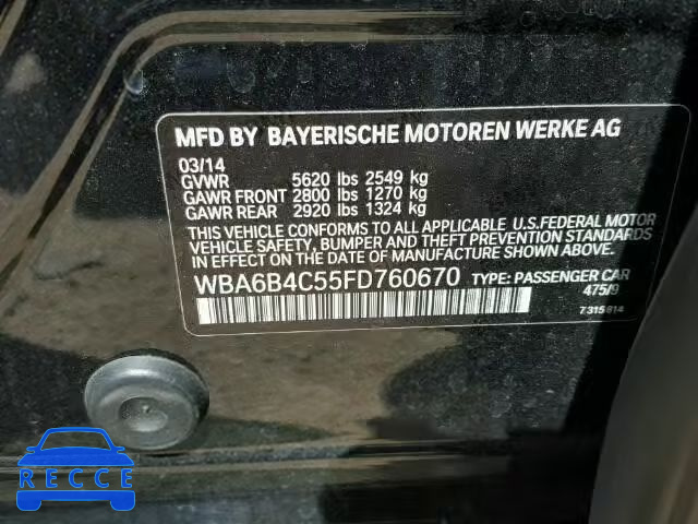2015 BMW 650XI GRAN WBA6B4C55FD760670 зображення 9