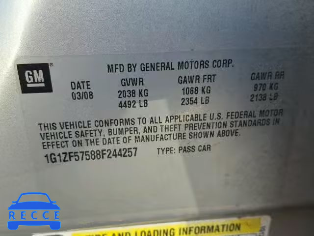 2008 CHEVROLET MALIBU HYB 1G1ZF57588F244257 image 9