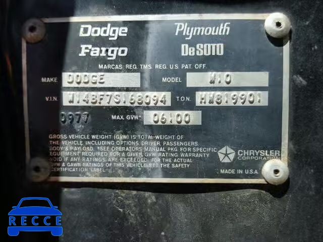 1977 DODGE RAM 100 W14BF7S168094 Bild 9