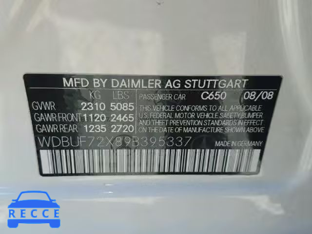 2009 MERCEDES-BENZ E550 WDBUF72X89B395337 зображення 9