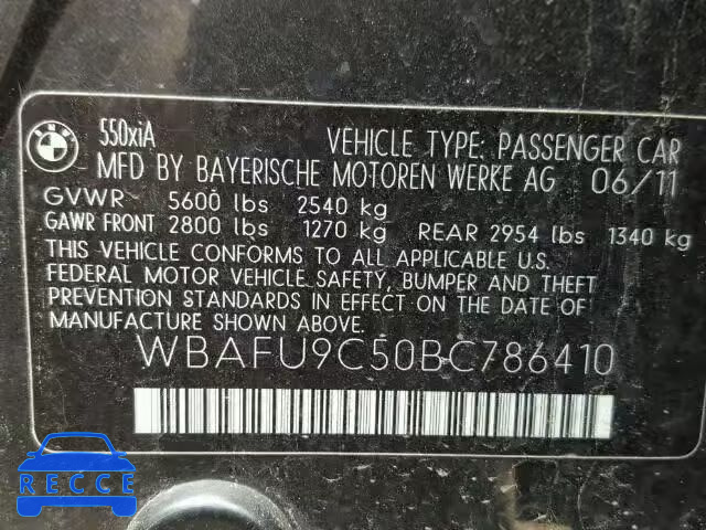 2011 BMW 550XI WBAFU9C50BC786410 image 9