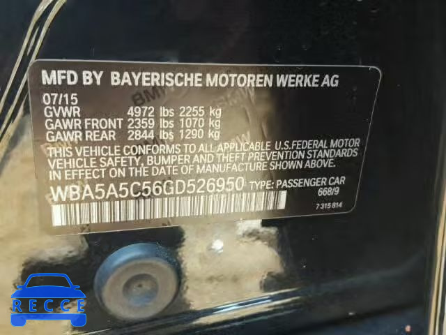 2016 BMW 528I WBA5A5C56GD526950 зображення 9