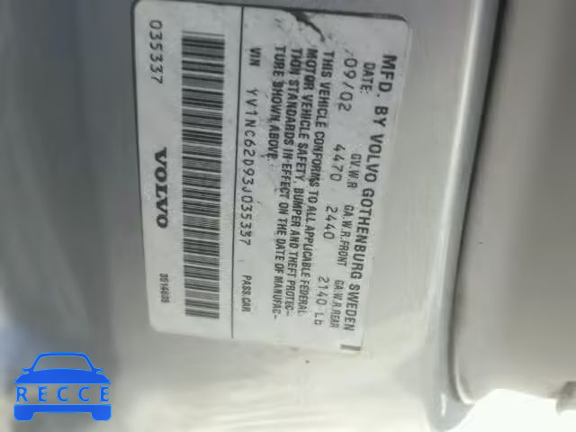 2003 VOLVO C70 YV1NC62D93J035337 Bild 9