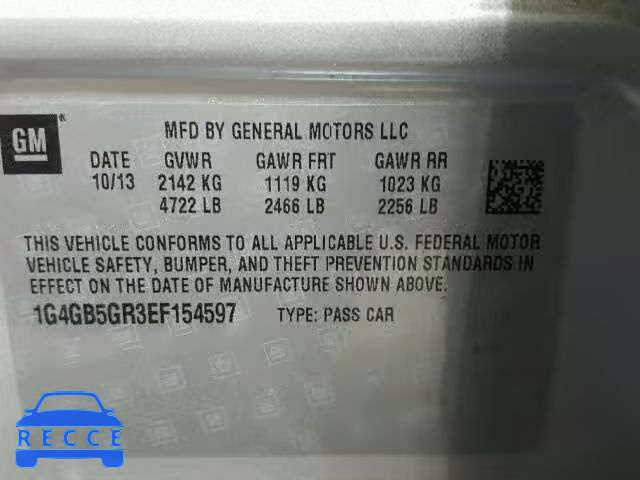 2014 BUICK LACROSSE W 1G4GB5GR3EF154597 image 9