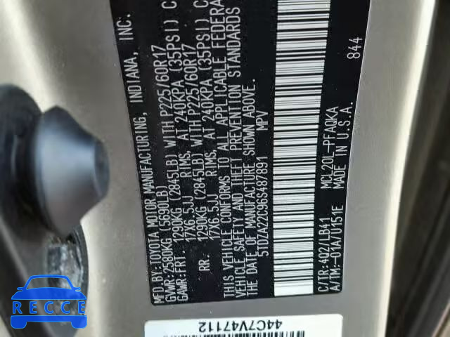 2006 TOYOTA SIENNA 5TDZA22C96S487891 image 9