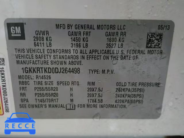 2013 GMC ACADIA DEN 1GKKRTKD0DJ264498 image 9