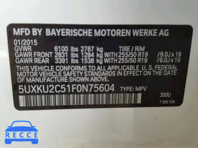 2015 BMW X6 XDRIVE3 5UXKU2C51F0N75604 зображення 9