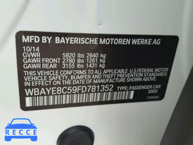 2015 BMW 750LI WBAYE8C59FD781352 image 9