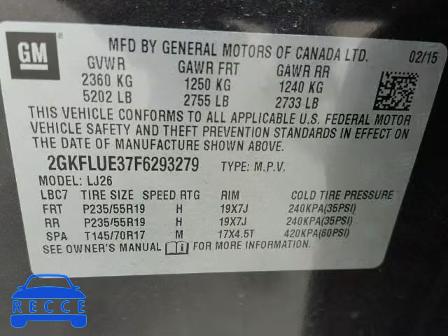 2015 GMC TERRAIN DE 2GKFLUE37F6293279 зображення 9