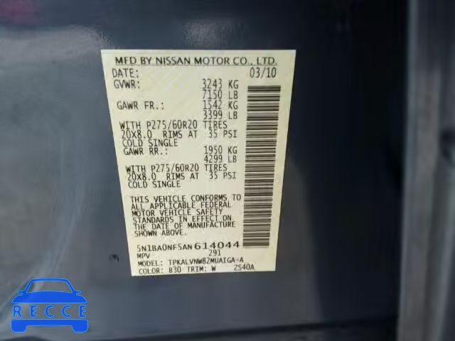 2010 NISSAN ARMADA PLA 5N1BA0NF5AN614044 image 9