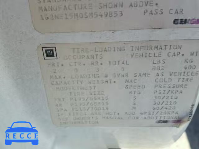 1995 PONTIAC GRAND AM S 1G2NE15M0SM549853 зображення 9