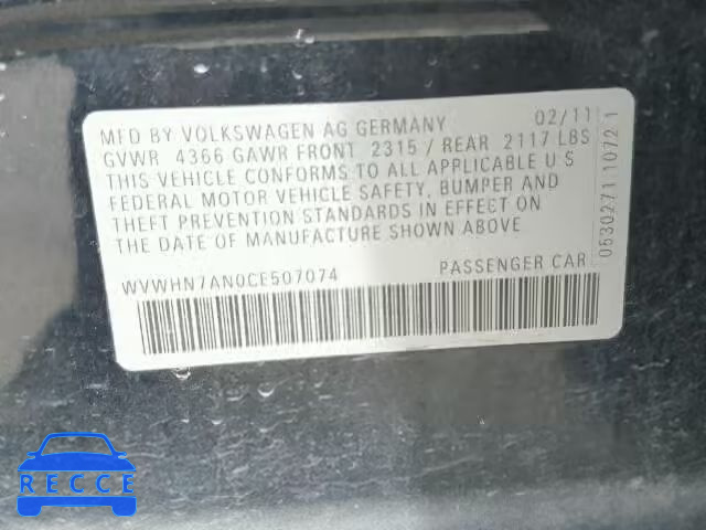 2012 VOLKSWAGEN CC LUXURY WVWHN7AN0CE507074 image 9