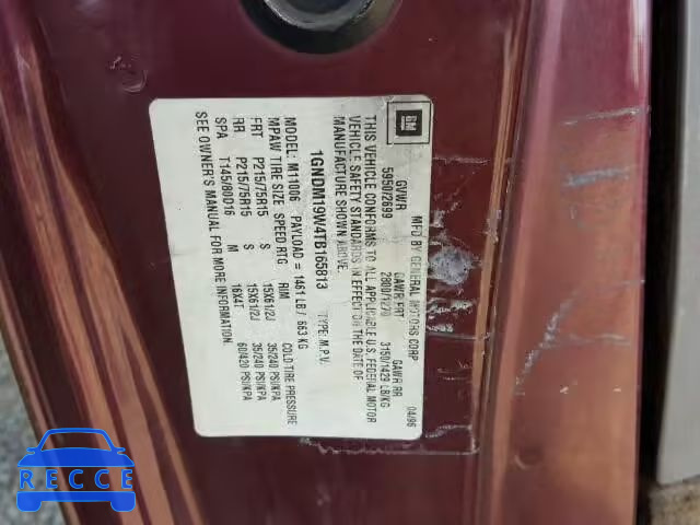 1996 CHEVROLET ASTRO VAN 1GNDM19W4TB165813 image 9