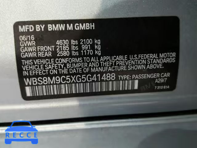 2016 BMW M3 WBS8M9C5XG5G41488 зображення 9