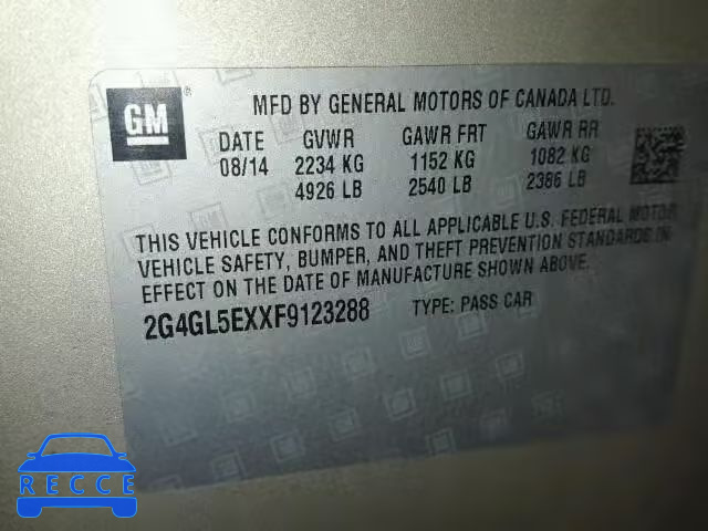 2015 BUICK REGAL 2G4GL5EXXF9123288 Bild 9