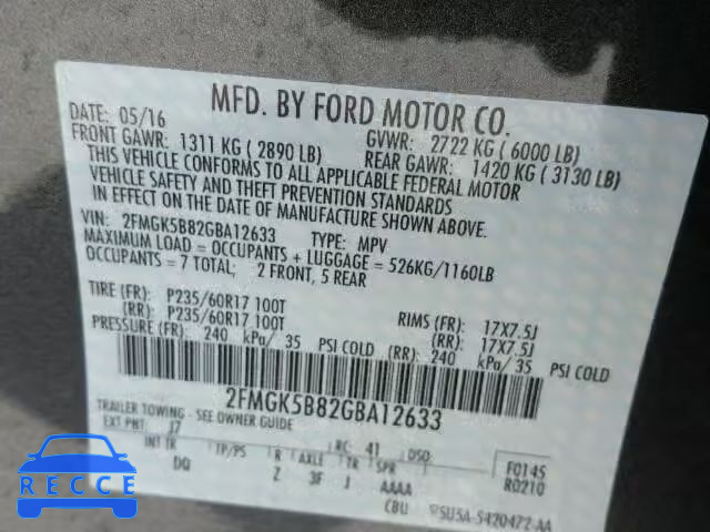 2016 FORD FLEX SE 2FMGK5B82GBA12633 image 9