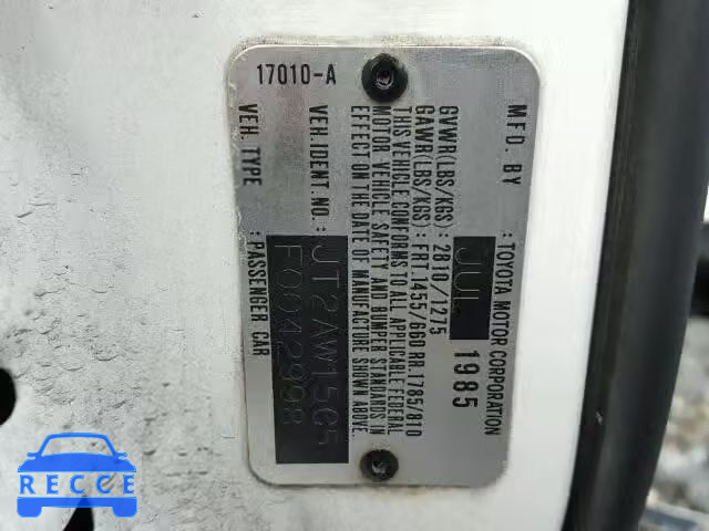1985 TOYOTA MR2 JT2AW15C5F0042998 Bild 9