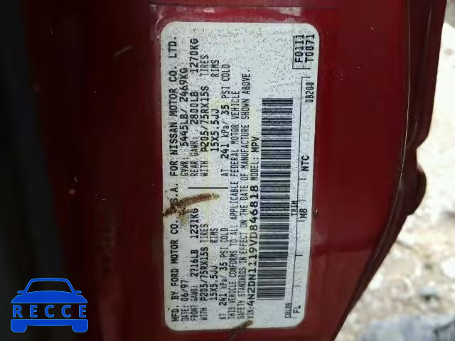1997 NISSAN QUEST XE/G 4N2DN1119VD846818 Bild 9