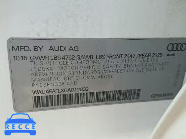 2016 AUDI A4 PREMIUM WAUAFAFLXGA012832 image 9