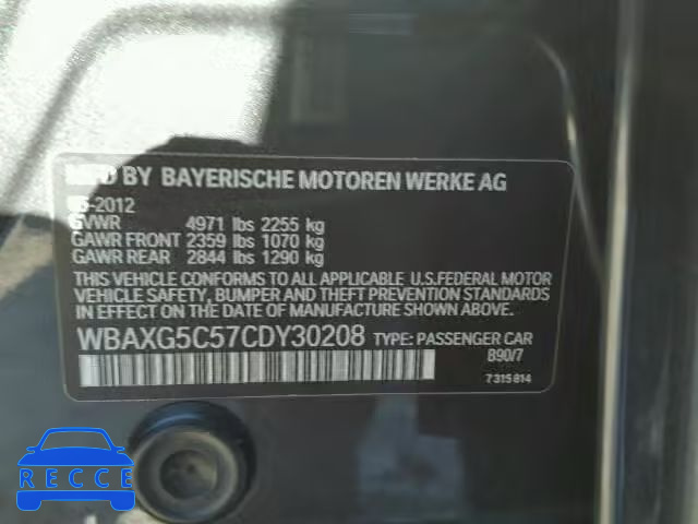 2012 BMW 528I WBAXG5C57CDY30208 зображення 9