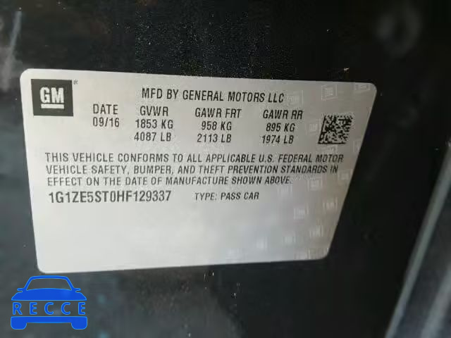 2017 CHEVROLET MALIBU LT 1G1ZE5ST0HF129337 image 9