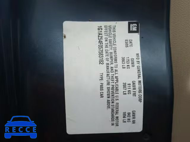2005 CHEVROLET COBALT LT 1G1AZ54F057583182 image 9