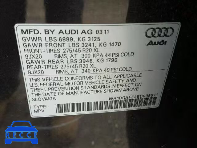 2011 AUDI Q7 PRESTIG WA1DGAFE3BD008671 image 9