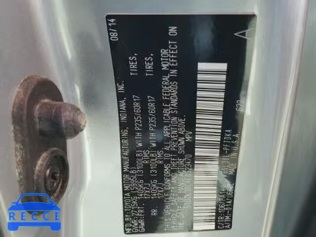 2014 TOYOTA SIENNA 5TDZK3DC4ES523470 image 9