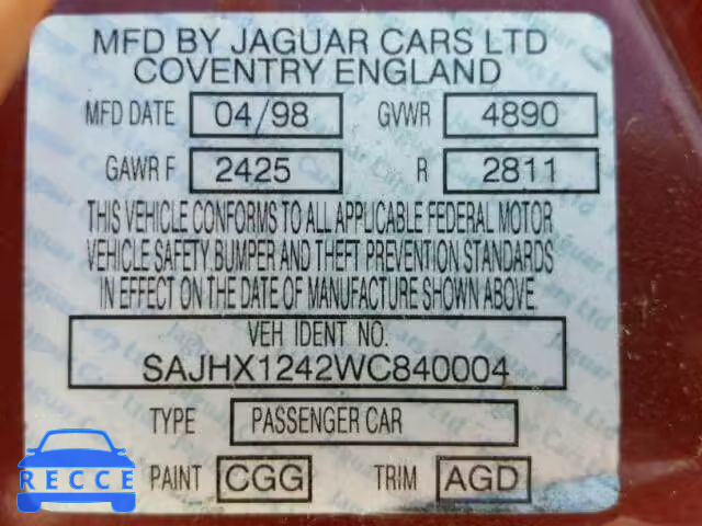 1998 JAGUAR XJ8 SAJHX1242WC840004 зображення 9