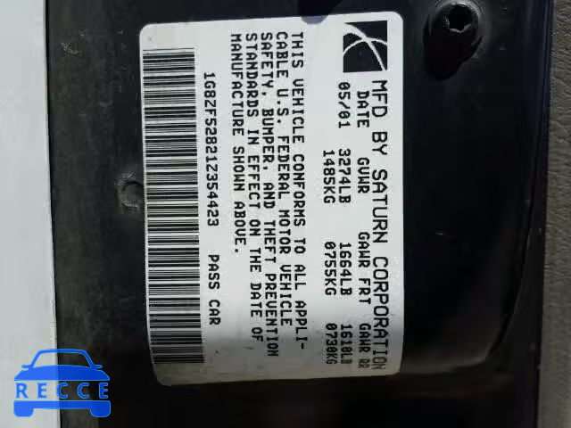 2001 SATURN SL 1G8ZF52821Z354423 image 9
