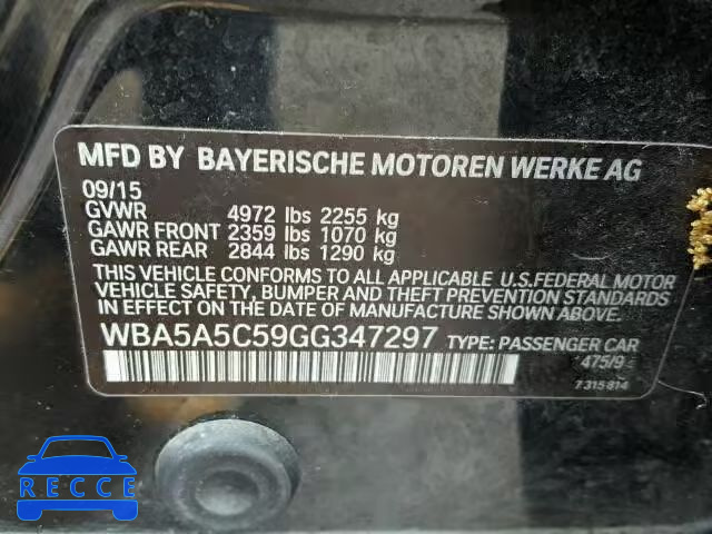 2016 BMW 528I WBA5A5C59GG347297 зображення 9