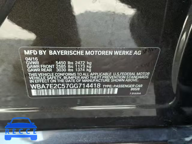 2016 BMW 740I WBA7E2C57GG714418 зображення 9