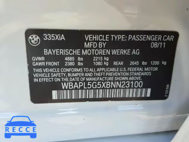 2011 BMW 335XI WBAPL5G5XBNN23100 зображення 9
