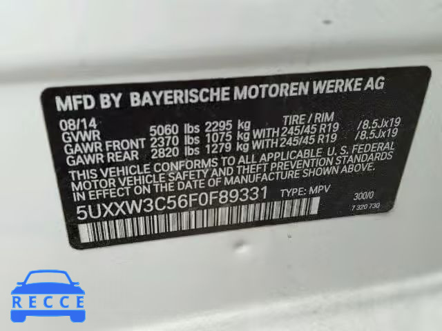 2015 BMW X4 XDRIVE 5UXXW3C56F0F89331 image 9