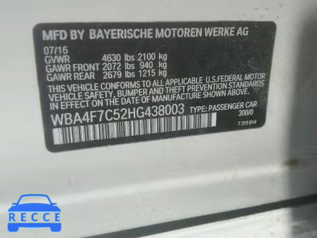 2017 BMW 430I WBA4F7C52HG438003 зображення 9