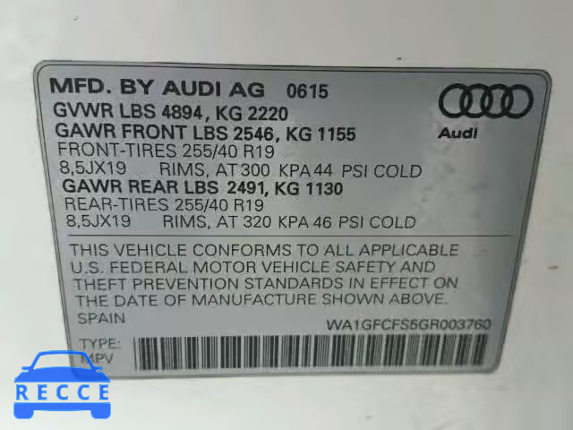2016 AUDI Q3 2.0T PR WA1GFCFS5GR003760 image 9
