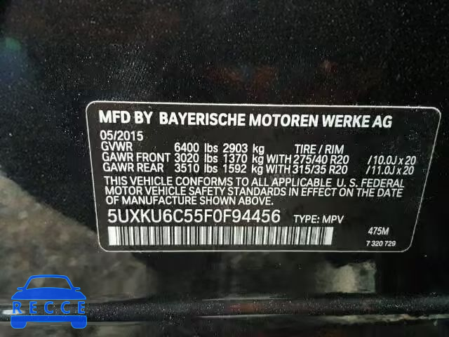 2015 BMW X6 XDRIVE5 5UXKU6C55F0F94456 Bild 9