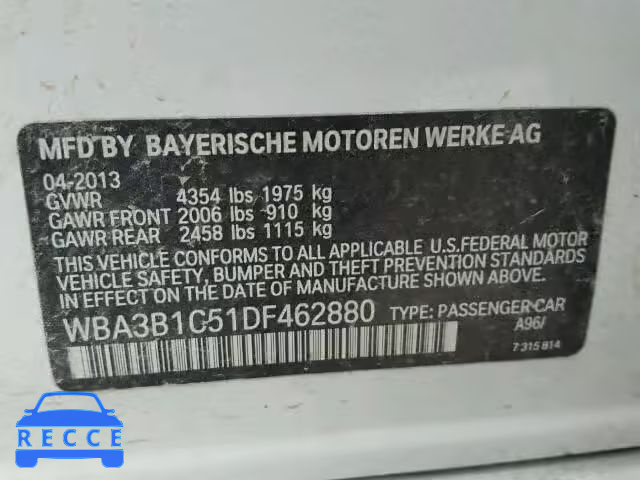 2013 BMW 320I WBA3B1C51DF462880 зображення 9
