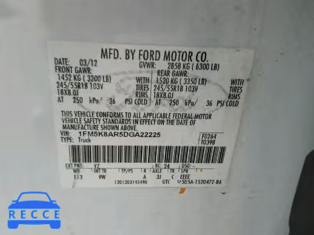 2013 FORD EXPLORER P 1FM5K8AR5DGA22225 image 9