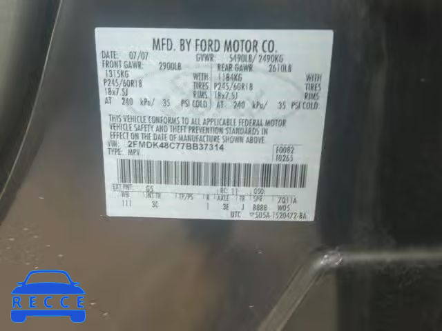 2007 FORD EDGE SEL A 2FMDK48C77BB37314 image 9