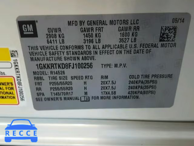 2015 GMC ACADIA DEN 1GKKRTKD8FJ100256 image 9