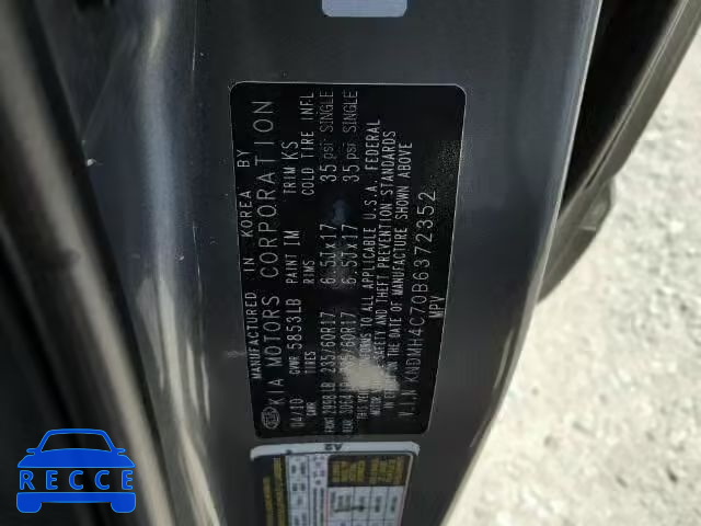 2011 KIA SEDONA EX KNDMH4C70B6372352 image 9