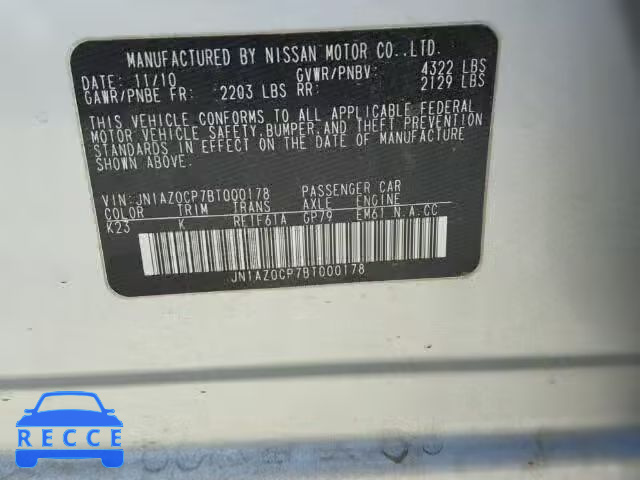 2011 NISSAN LEAF SV/SL JN1AZ0CP7BT000178 зображення 9