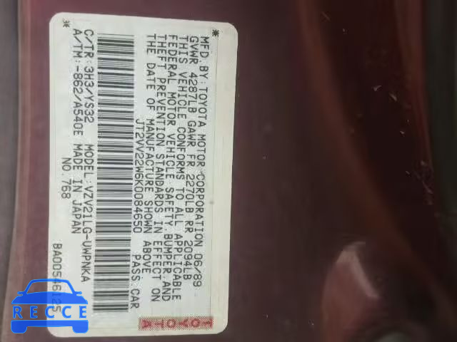 1989 TOYOTA CAMRY LE JT2VV22W6K0084650 image 9