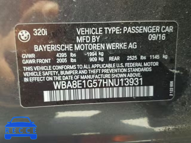 2017 BMW 320 I WBA8E1G57HNU13931 image 9