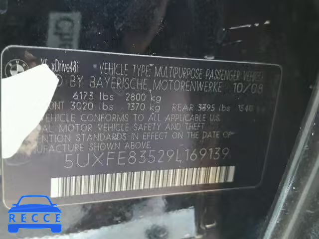 2009 BMW X5 XDRIVE4 5UXFE83529L169139 зображення 9