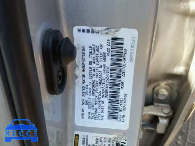 2005 TOYOTA COROLLA 1NXBR32E25Z411940 image 9