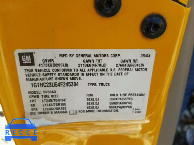 2004 GMC SIERRA C25 1GTHC23U54F245304 image 9