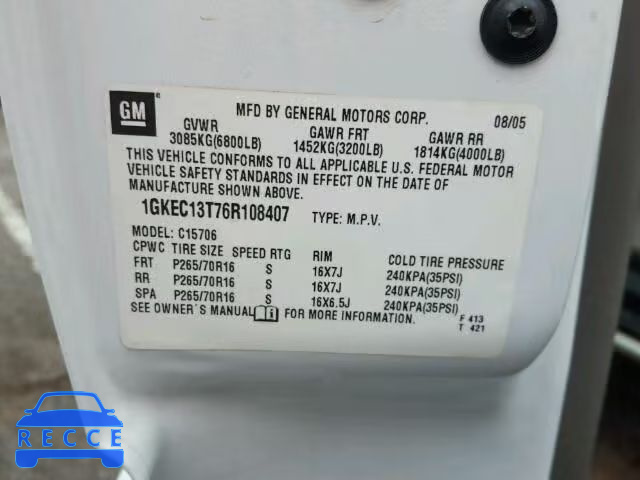 2006 GMC YUKON 1GKEC13T76R108407 image 9
